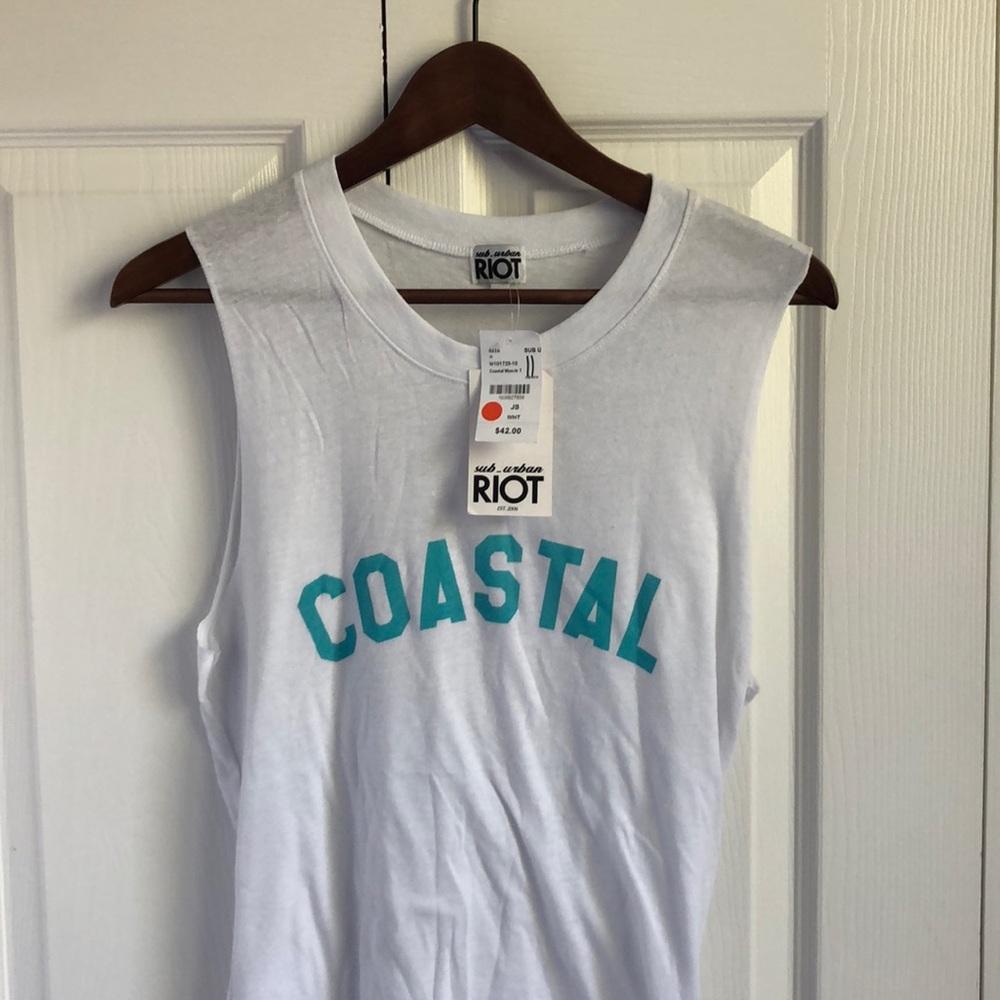 Sub urban riot white and teal tank top